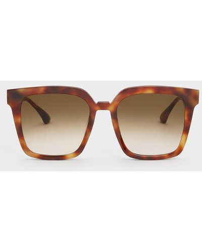 Charles & Keith Tortoiseshell Recycled Acetate Classic Square Sunglasses - Brown