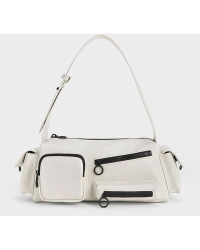 Charles & Keith Mathilda Multi-pocket Shoulder Bag - White