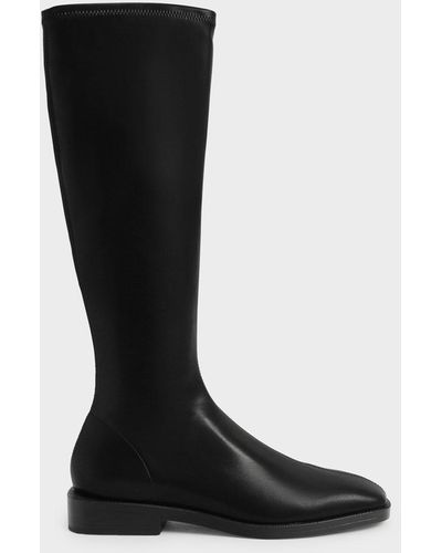 Charles & Keith Knee High Flat Boots - Black