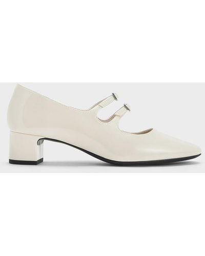 Charles & Keith Double Crystal-buckle Mary Jane Court Shoes - White