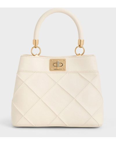 Charles & Keith Eleni Quilted Top Handle Bag - Natural