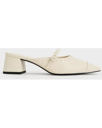Charles & Keith Studded Pointed-toe Block Heel Mules - Natural