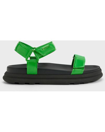 Charles & Keith Patent Strappy Sports Sandals - Green