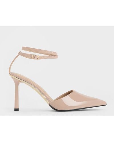 Charles & Keith Patent Pointed-toe Ankle-strap Court Shoes - White