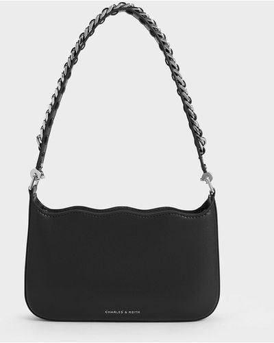 Charles & Keith Wavy Braided Chain-link Shoulder Bag - White