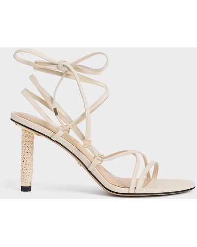 Charles & Keith Strappy Woven-heel Tie-around Sandals - Natural