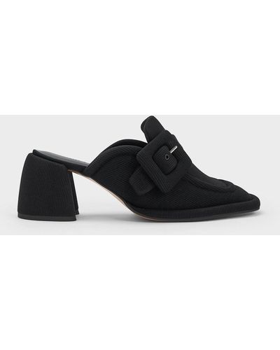 Charles & Keith Sinead Woven Buckled Loafer Mules - Black