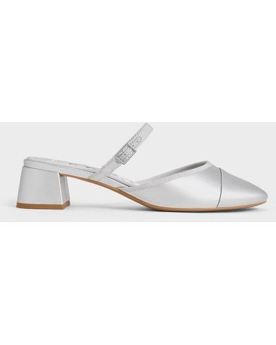 Charles & Keith Buckled-strap Trapeze-heel Mules - White