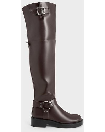 Charles & Keith Davina Buckled Thigh-high Boots - White