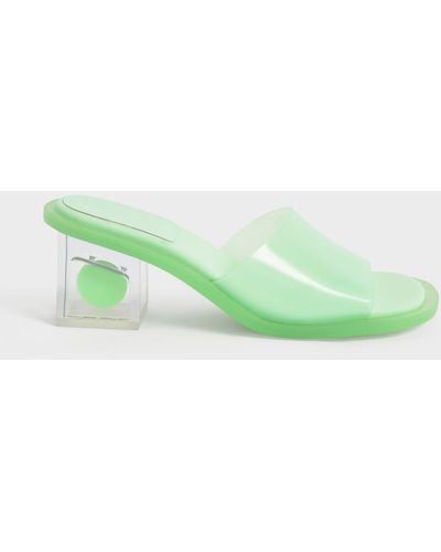 Charles & Keith Madison Clear Sculptural Heel Mules - Green