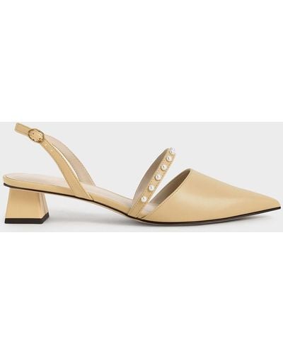 Charles & Keith Beaded Slingback Court Shoes - Yellow