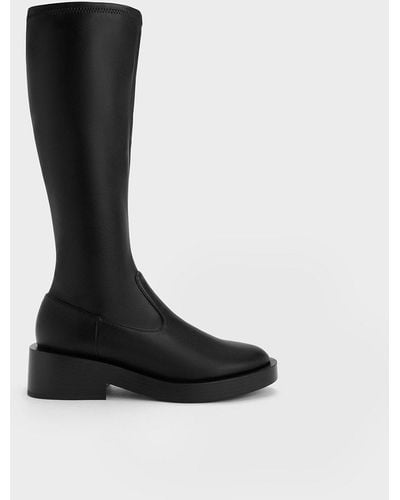 Charles & Keith Side Zip Knee-high Boots - Black