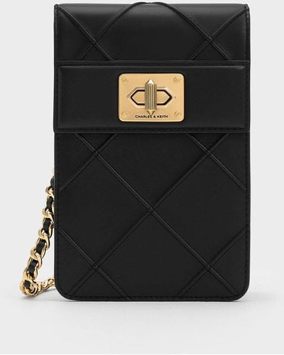 Charles & Keith Eleni Quilted Elongated Crossbody Bag - Black