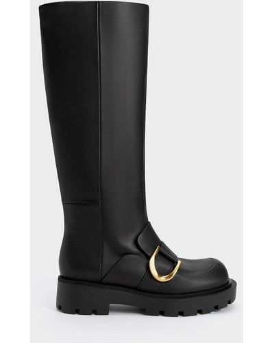 Charles & Keith Gabine Loafer Knee-high Boots - Black