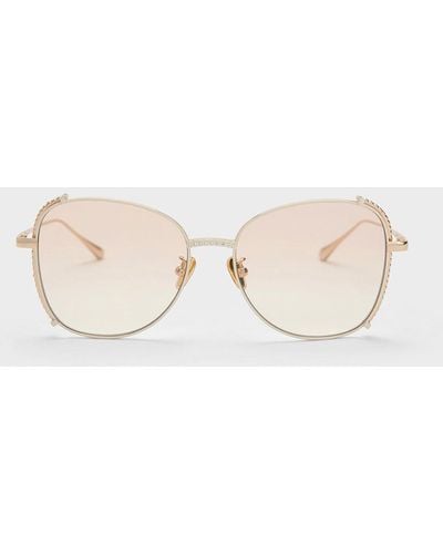 Charles & Keith Embellished Half-frame Butterfly Sunglasses - Natural