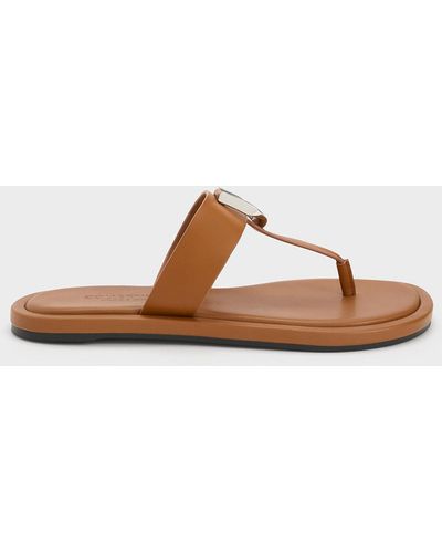 Charles & Keith Gabine Leather Thong Sandals - Brown