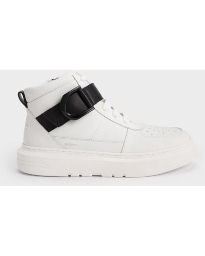 Charles & Keith Gabine Leather High-top Sneakers - White