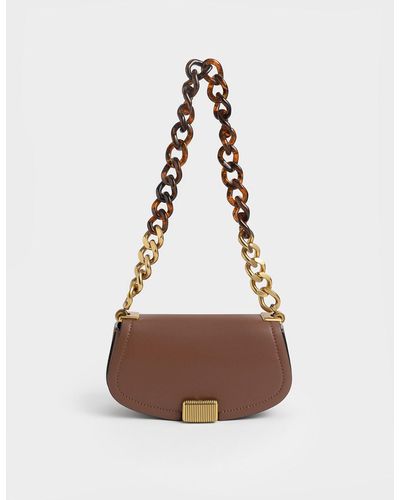 Charles & Keith Sonnet Two-tone Chain Handle Shoulder Bag - Brown