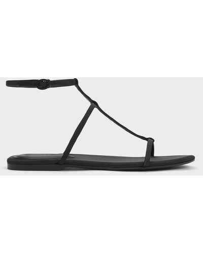 Charles & Keith Recycled Polyester T-bar Ankle-strap Sandals - Black