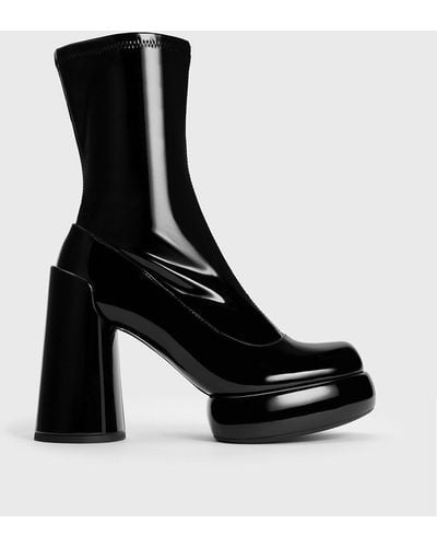 Charles & Keith Darcy Patent Platform Ankle Boots - Black