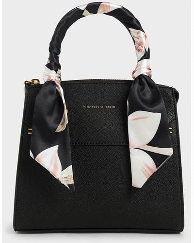 Charles & Keith Scarf-wrapped Top Handle Bag - Black