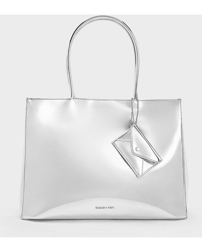 Charles & Keith Large Matina Metallic Tote Bag - White