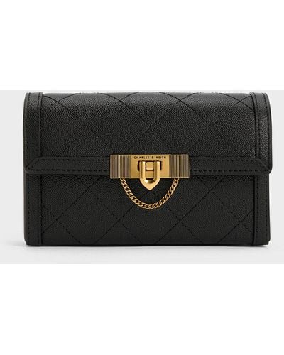 Charles & Keith Tallulah Quilted Push-lock Clutch - Black