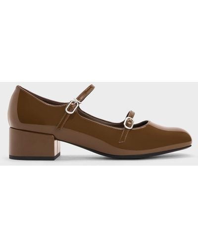 Charles & Keith Double-strap Block-heel Mary Janes - Brown