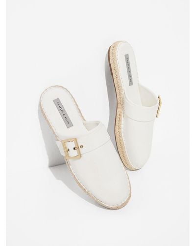 Charles & Keith Buckled Espadrille Mules - White