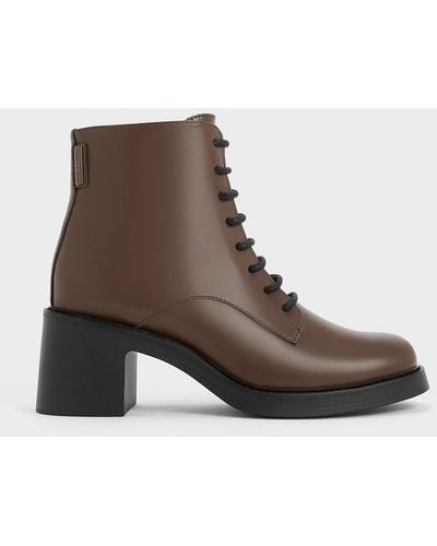 Charles & Keith Hester Block Heel Ankle Boots - Brown