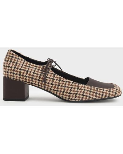 Charles & Keith Houndstooth-print Bow-tie Block Heel Court Shoes - Multicolour