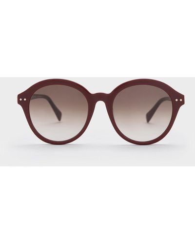 Charles & Keith Recycled Acetate Round Cat-eye Sunglasses - Brown