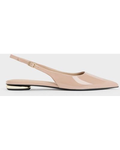 Charles & Keith Patent Pointed-toe Slingback Flats - Natural