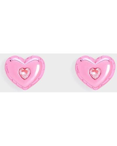 Charles & Keith Bethania Heart Crystal Stud Earrings - Pink
