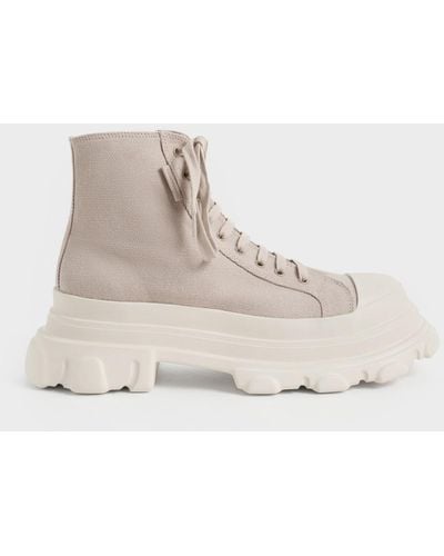 Charles & Keith Canvas Chunky High-top Sneakers - Natural