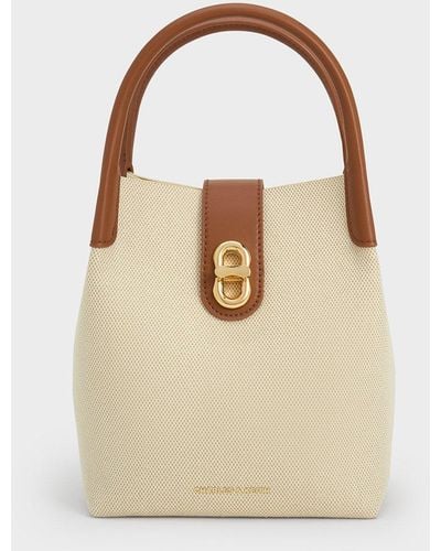 Charles & Keith Aubrielle Canvas Bucket Bag - Natural