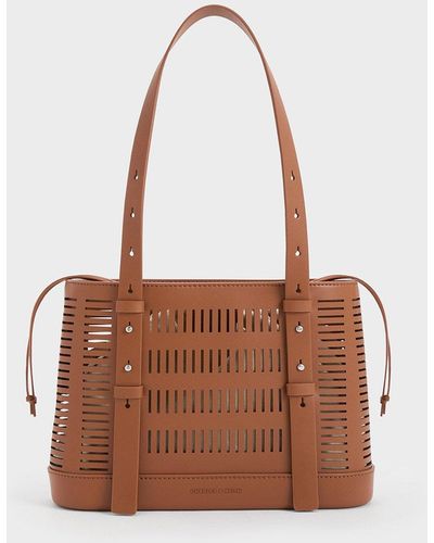 Charles & Keith Delphi Cut-out Bucket Bag - Brown
