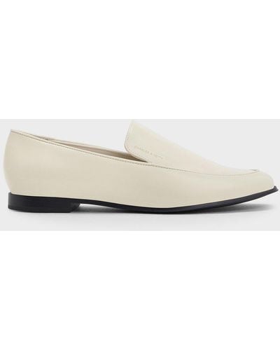 Charles & Keith Almond-toe Stitch-trim Loafers - White