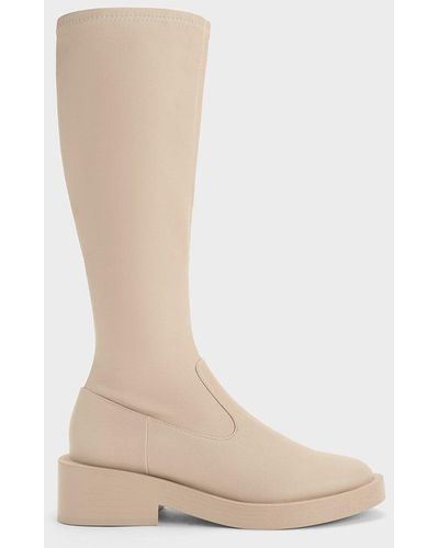 Charles & Keith Side Zip Knee-high Boots - White