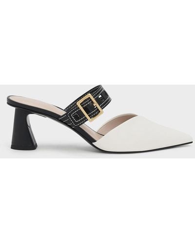 Charles & Keith Sepphe Cut-out Strap Heeled Mule Court Shoes - White