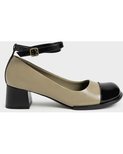 Charles & Keith Tubular Ankle-strap Court Shoes - Grey