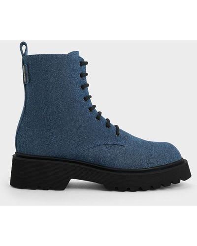 Charles & Keith Denim Lace-up Ankle Boots - Blue