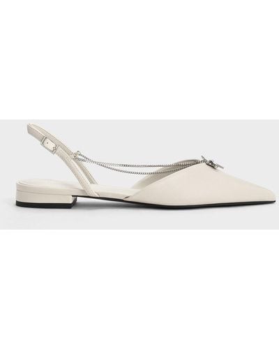 Charles & Keith Flower-accent Chain-link Slingback Flats - White