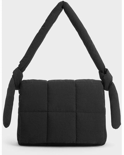 Charles & Keith Errya Nylon Quilted Puffy Crossbody Bag - Black