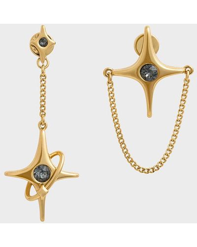 Charles & Keith Estelle Star Crystal Mismatch Drop Earrings - White