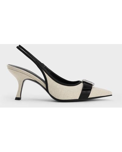 Charles & Keith Linen Buckled Pointed-toe Slingback Pumps - White