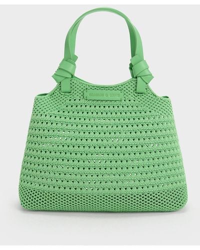Charles & Keith Ida Knotted Handle Knitted Tote Bag - Green