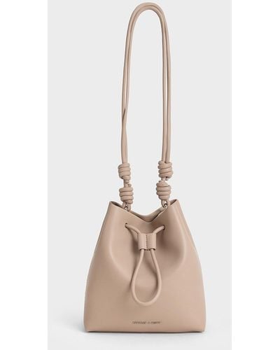 Charles & Keith Leia Knotted Bucket Bag - Natural