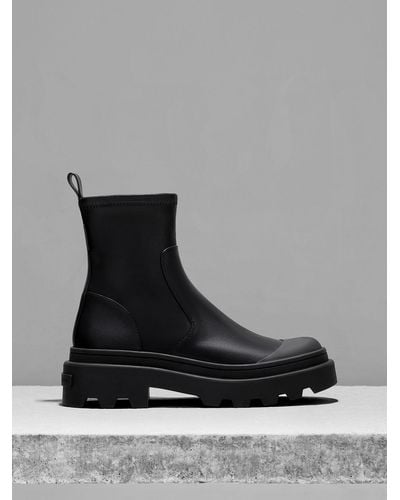 Charles & Keith Chunky Ridged-sole Ankle Boots - Black