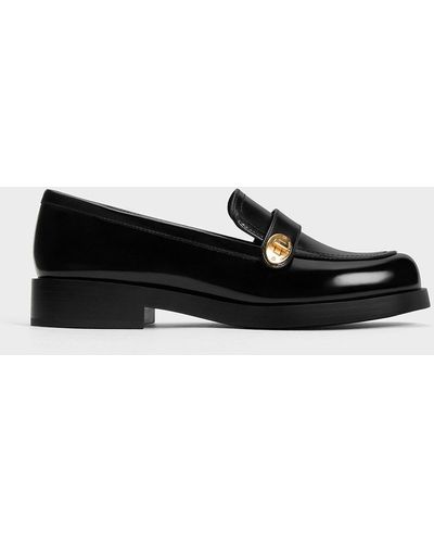 Charles & Keith Metallic-buckle Strap Loafers - Black